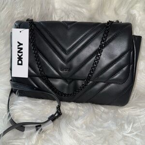 DKNY Black Chevron Quilted Shoulder Bag